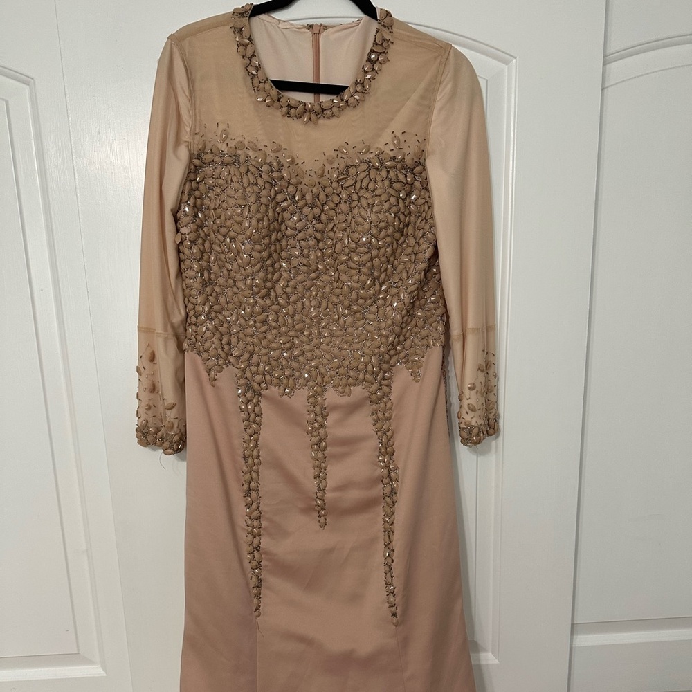 Long sleeve evening gown.